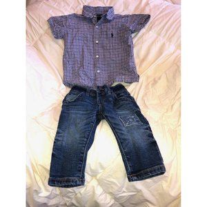 Ralph Lauren / Genuine Kids Boy Outfit/Set Shirt Short Sleeves Pants Size 2T/12M
